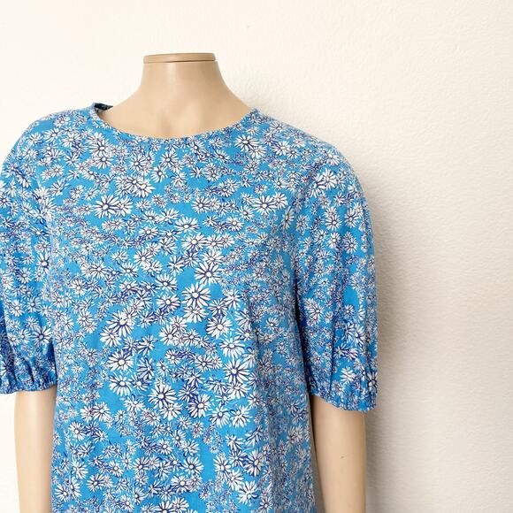 [Topshop] Blue Ditsy Floral Open Back Ruffle Hem Poplin Mini Shift Dress Size 10 - Picture 10 of 12